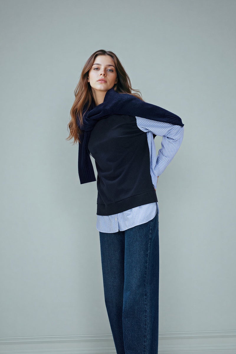 DeFacto Blue Woman Regular Fit Crew Neck Sweatshirt Fabric Tunic Casual - Image 3
